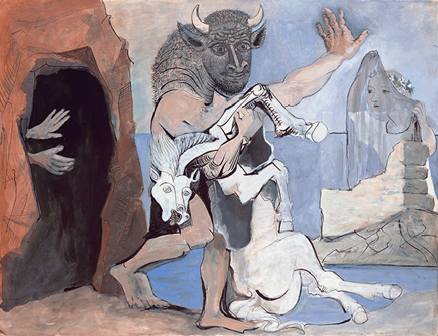 Pablo Picasso, Minotaur and Dead Mare in Front of a Cave, 1936, Musée Picasso, Paris. Image: © Peter Willi, Artwork: © Succession Picasso / DACS, London 2022